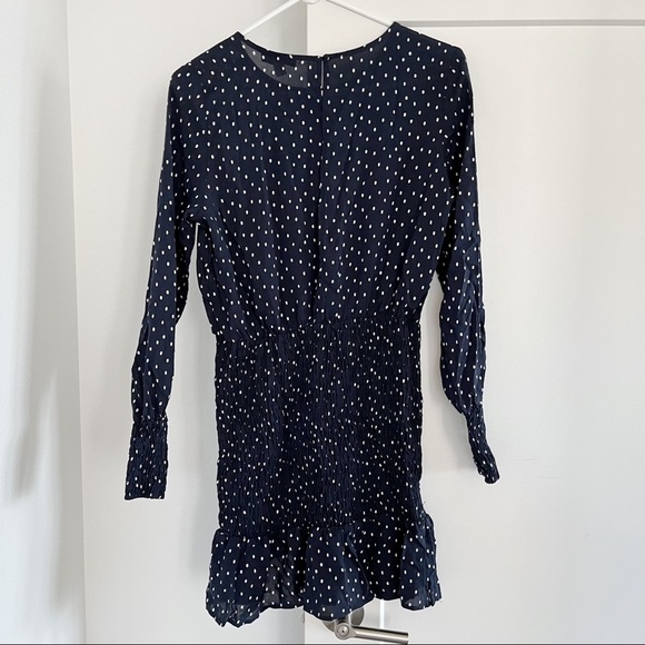 Topshop Shirred Mini Dress In Navy Polka Dot NWT US 4 - Picture 5 of 6